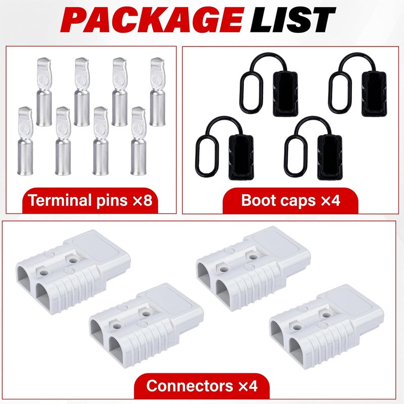 BFXM Anderson Connector 4 Pcs, 50 Amp 12-36v Batteries Quick Connect/Disconnect Plug Kit, Connectors for 6 to 12 Gauge Cables, for Car Bike ATV Winches Lifts Motors More,SB50 Grey - Image 3